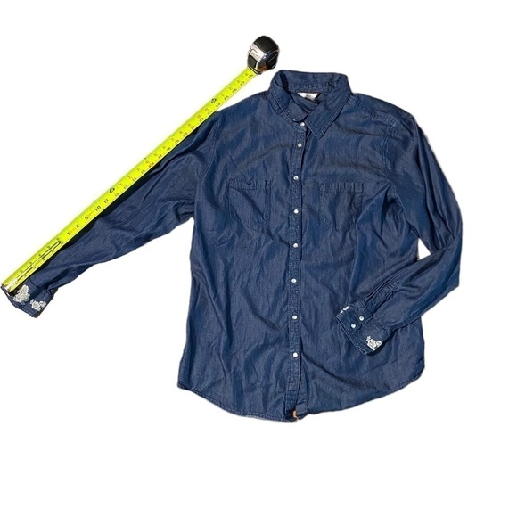 Bit & Bridle Woman's Pearl Snap Long Sleeve Top Sz XL Blue Denim Embroidered - Picture 5 of 12